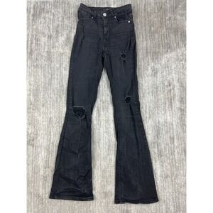 Indigo Rein Jeans Womens 1 W24 Black Flare Distressed Ripped High Rise Denim